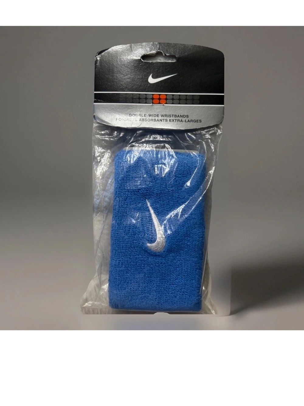 Nike Blue Terry Double-Wide Wristband with White Swoosh